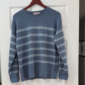 J. McLaughlin Blue and Gray Striped Crewneck Sweater